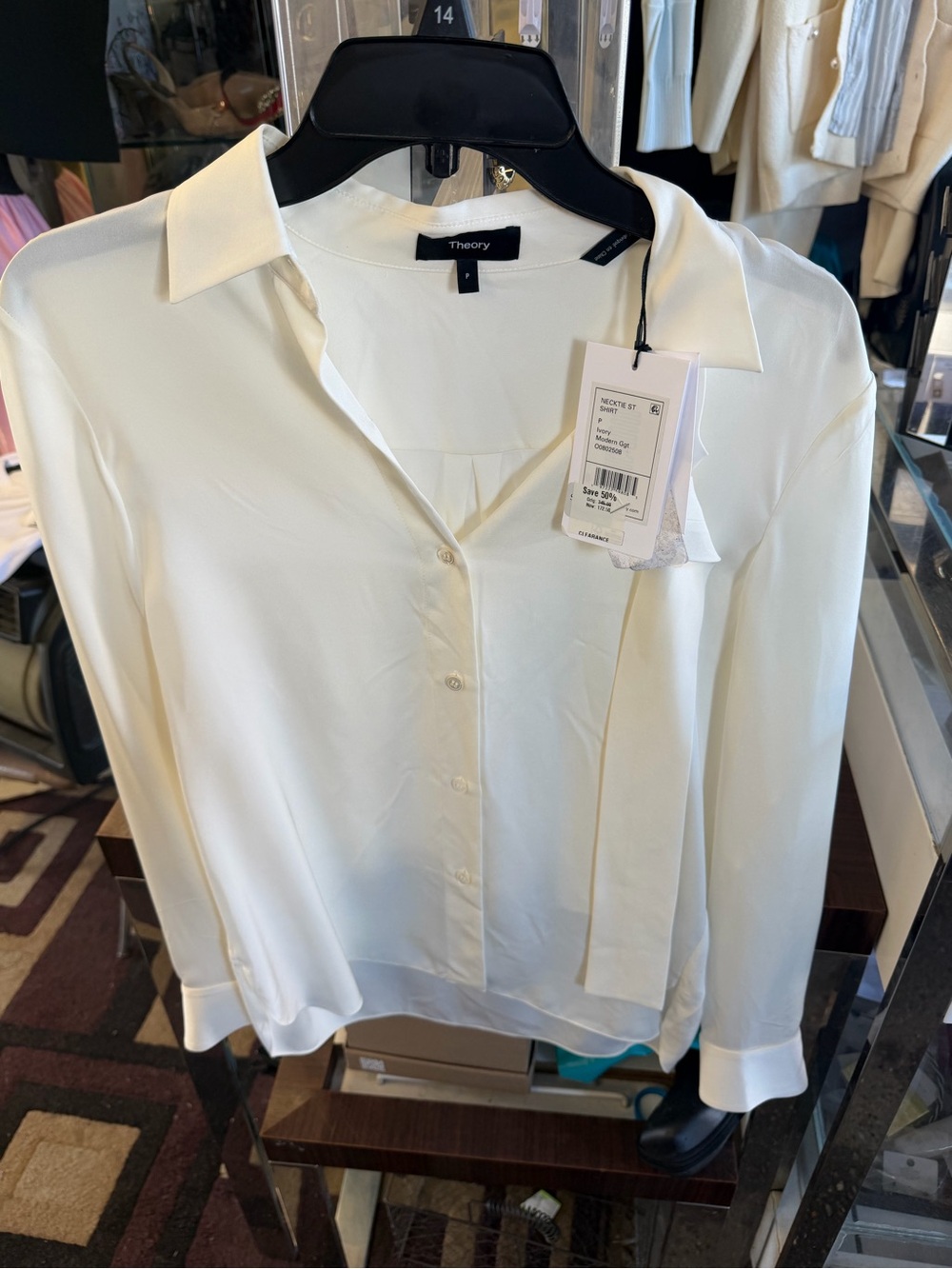 Theory Cream Silk-Feel Button-Down Blouse
